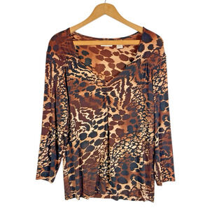 Chicos Travelers Size 1 / Medium Top Animal Print Y2K Cinched Knit Mob Wife